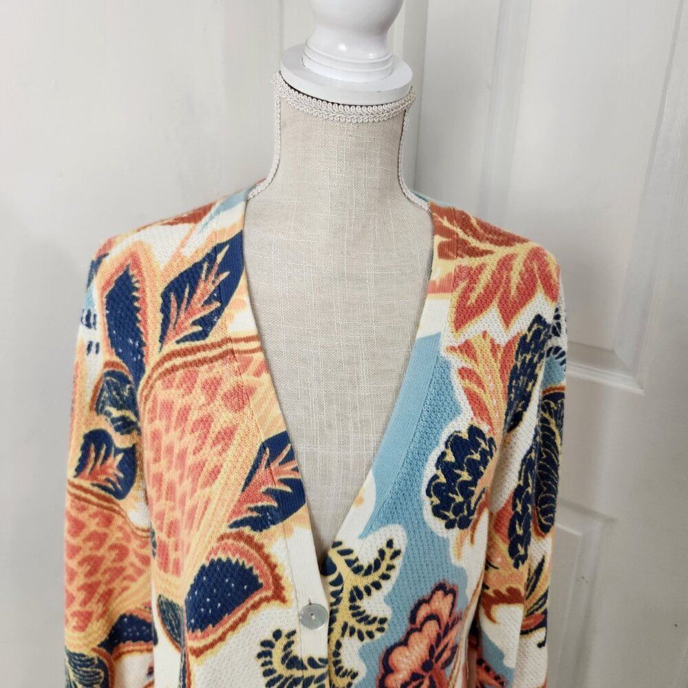 Soft Surroundings Sweater Womens M Chambray Paisley Marin Cardigan Midi Tunic - Picture 2 of 13